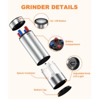 OUWMAN Electric Salt and Pepper Grinder Set, [2 Pack] Automatic Salt and Pepper Grinder Set Battery Powered with LED Light, Adjustable Coarseness Pepper Mill, One Hand Operation, Stainless Steel