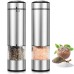 OUWMAN Electric Salt and Pepper Grinder Set, [2 Pack] Automatic Salt and Pepper Grinder Set Battery Powered with LED Light, Adjustable Coarseness Pepper Mill, One Hand Operation, Stainless Steel
